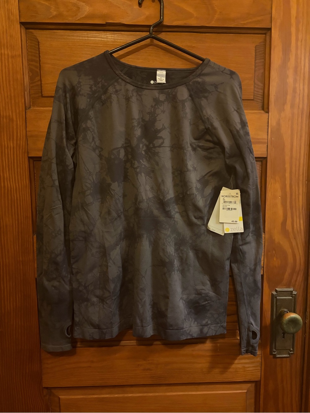 Zella women’s Long-Sleeve Performance Shirt Charcoal Tie-Dye NWT XL silk